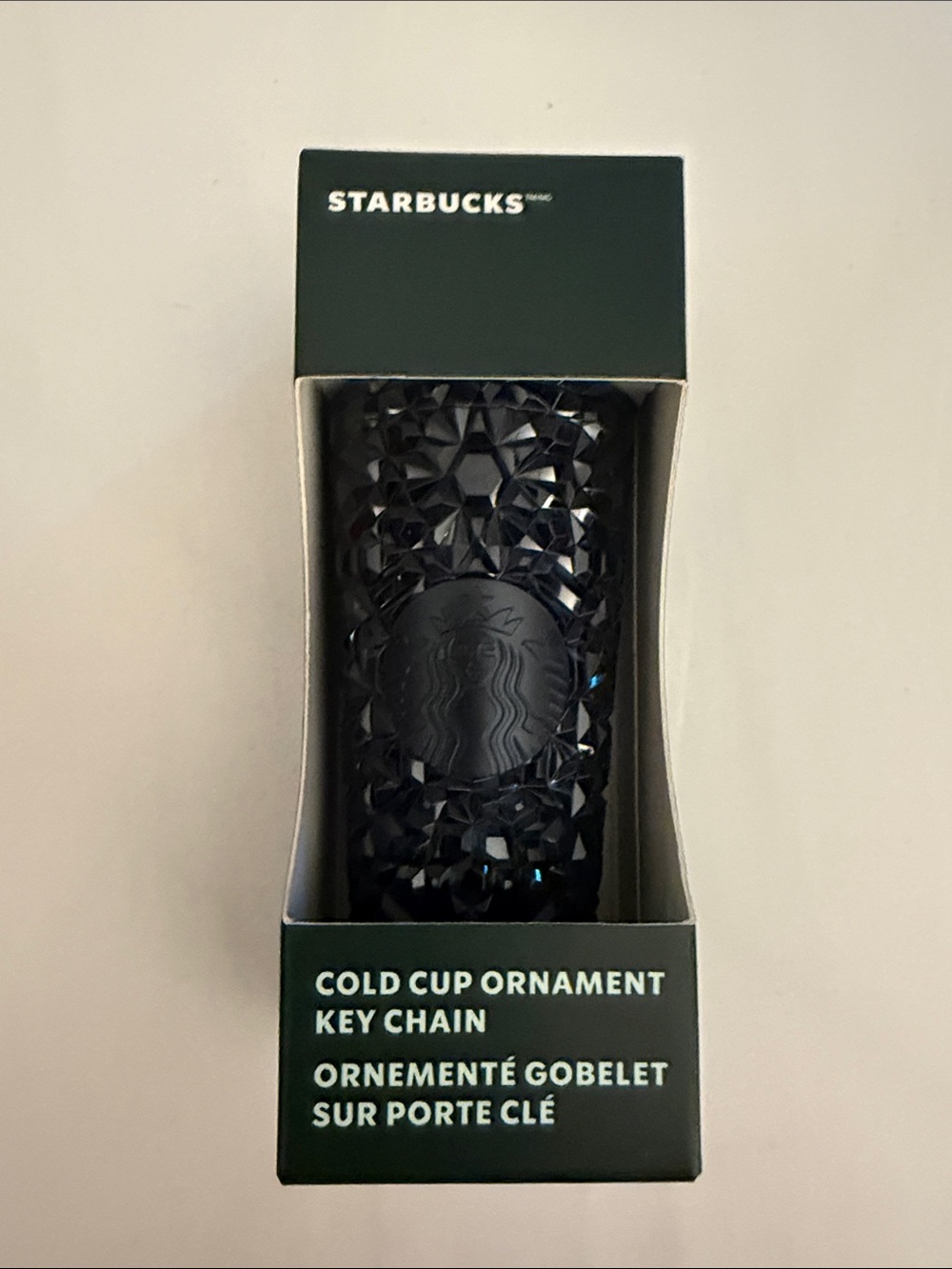 Starbucks Black Faceted Cold Cup Ornament Key Chain with Siren Logo